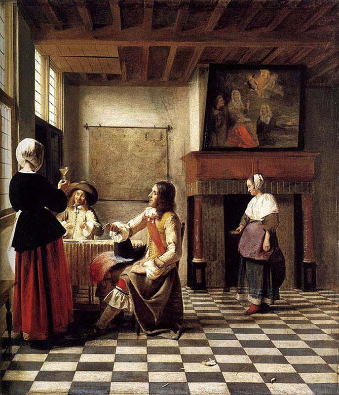 Woman Drinking with two Men